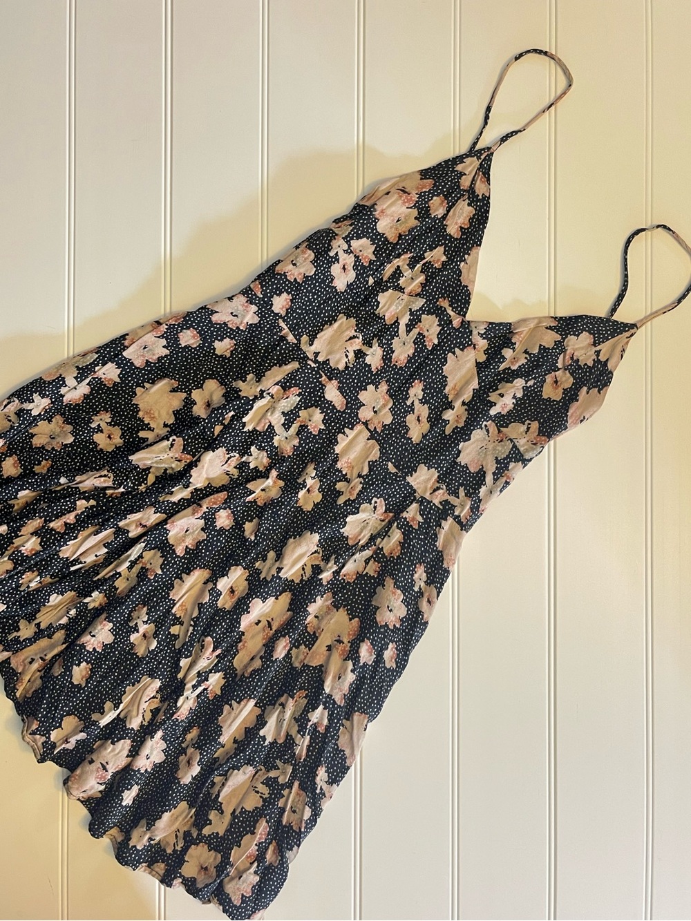 silence + noise Black Floral Slip Dress with Pink Accents